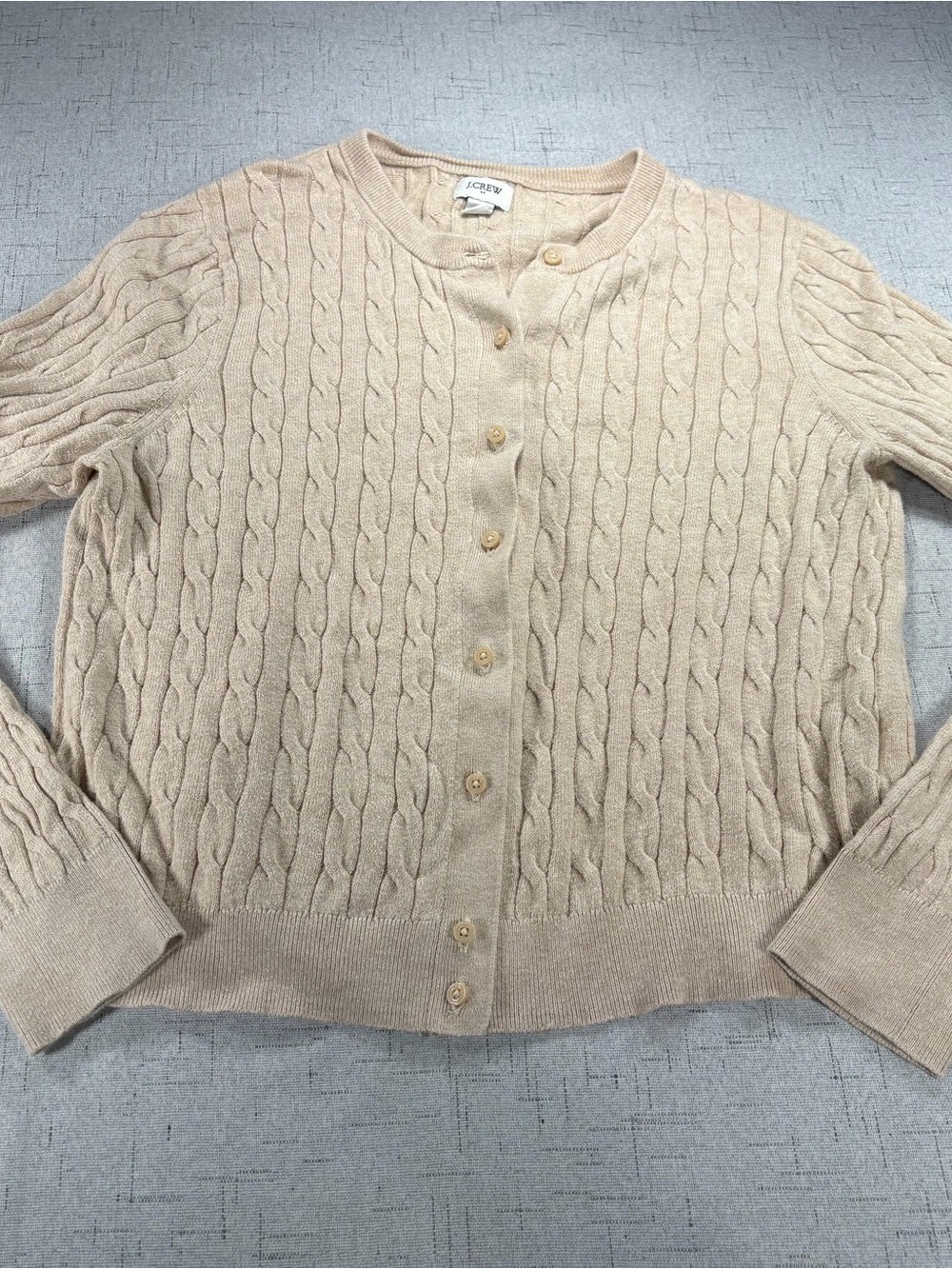 J. Crew Beige Cable-Knit Button-Front Cardigan